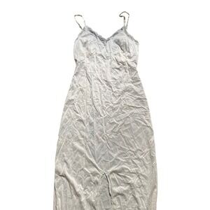 Vintage Silky Lace Sheer Slit Long Slip Dress Medium Boudoir Lingerie Feminine